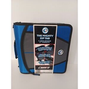 Case-it Mighty Zip Tab O-Ring‎ Blue 3" Binder 5 Color Tab Expanding File #D-146